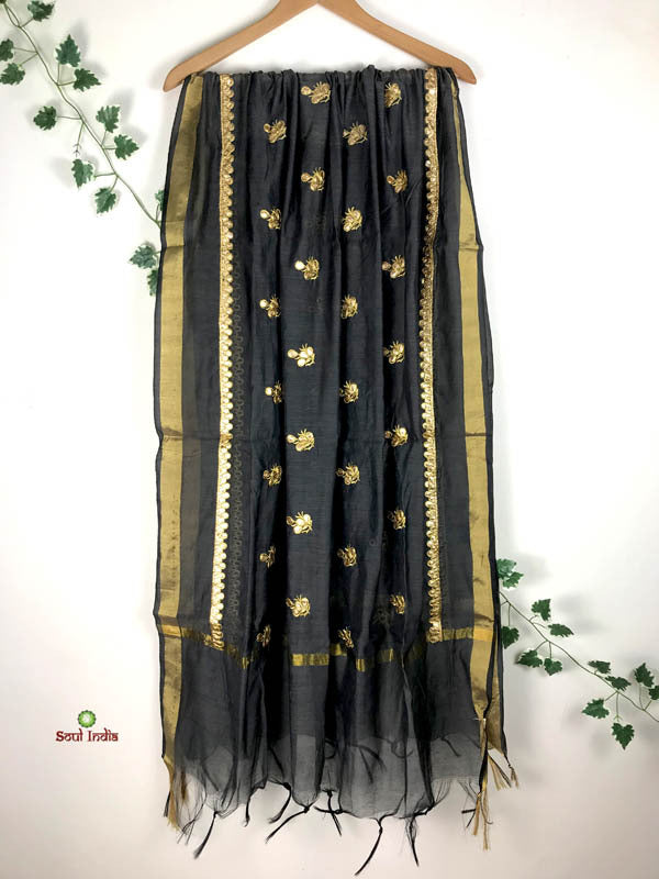 Chanderi Gota Patti Dupatta - Steel Grey