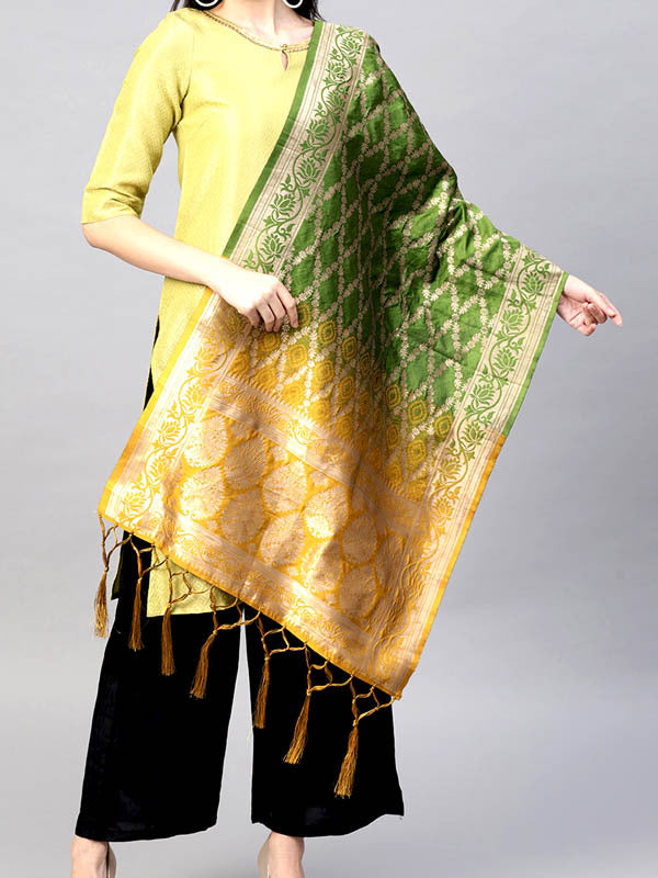 Woven Art Silk Dupatta - Green & Yellow