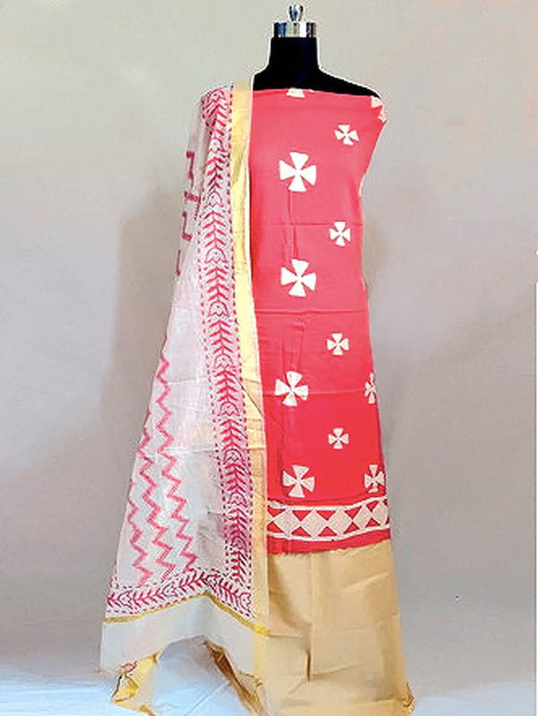 Chanderi Cotton Suit Piece With Full Work