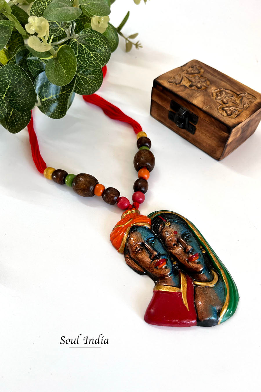 Handmade Terracotta Long Pendant Statement Necklace