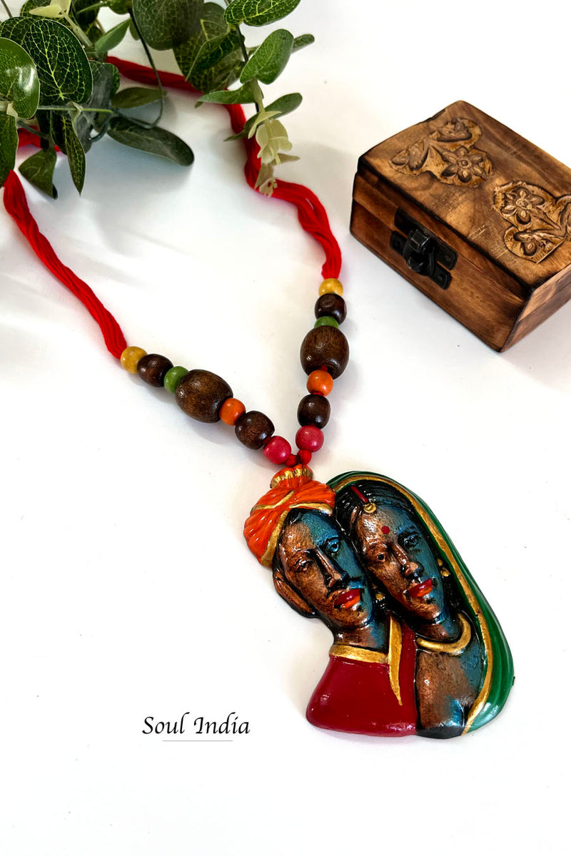 Handmade Terracotta Long Pendant Statement Necklace