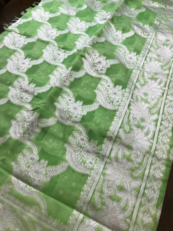 Cotton Linen Lucknow Chikankari  Work Saree