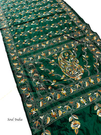 Shantiniketan Hand Embroidery Kantha Stitch Saree - Green