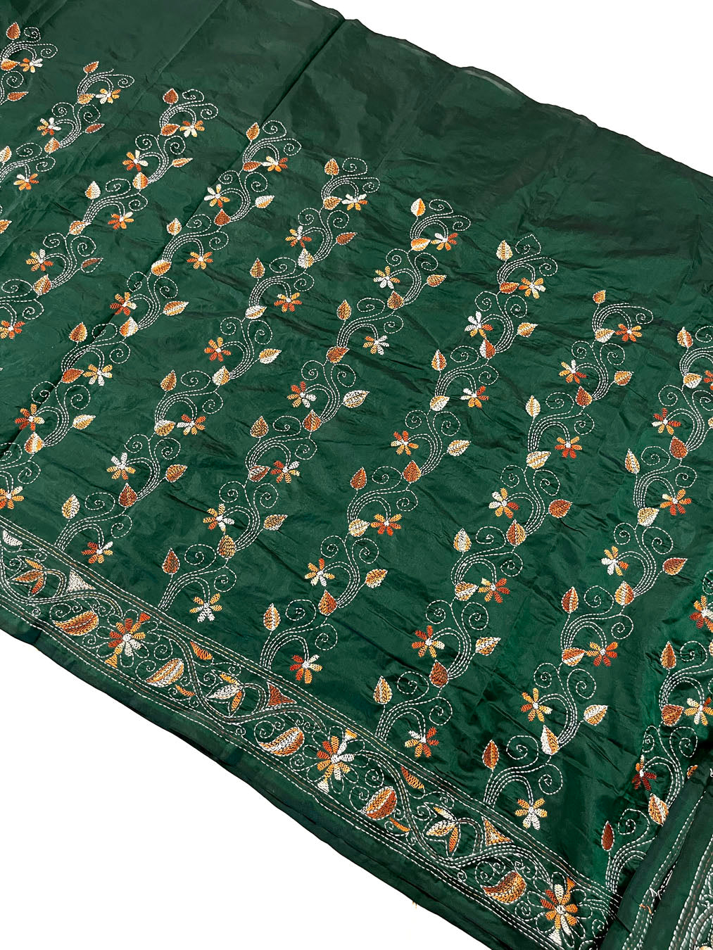 Shantiniketan Hand Embroidery Kantha Stitch Saree - Green