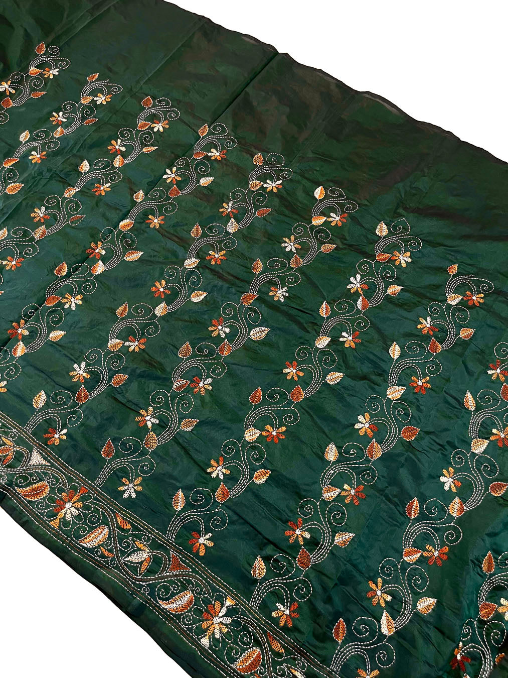 Shantiniketan Hand Embroidery Kantha Stitch Saree - Green