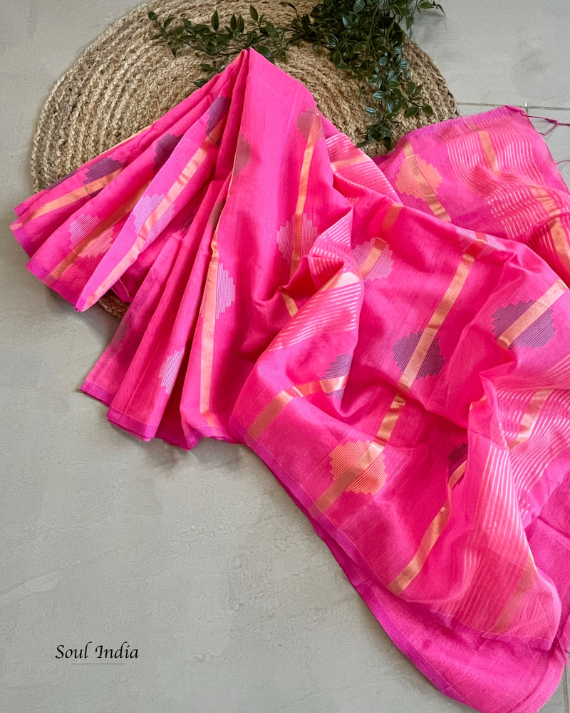 Bengal Silk Cotton With Zari Work - Pink