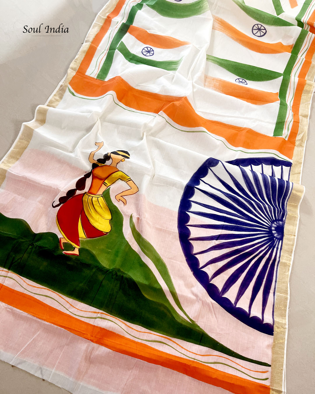 Independence Day Special  Cotton Hand painted Saree