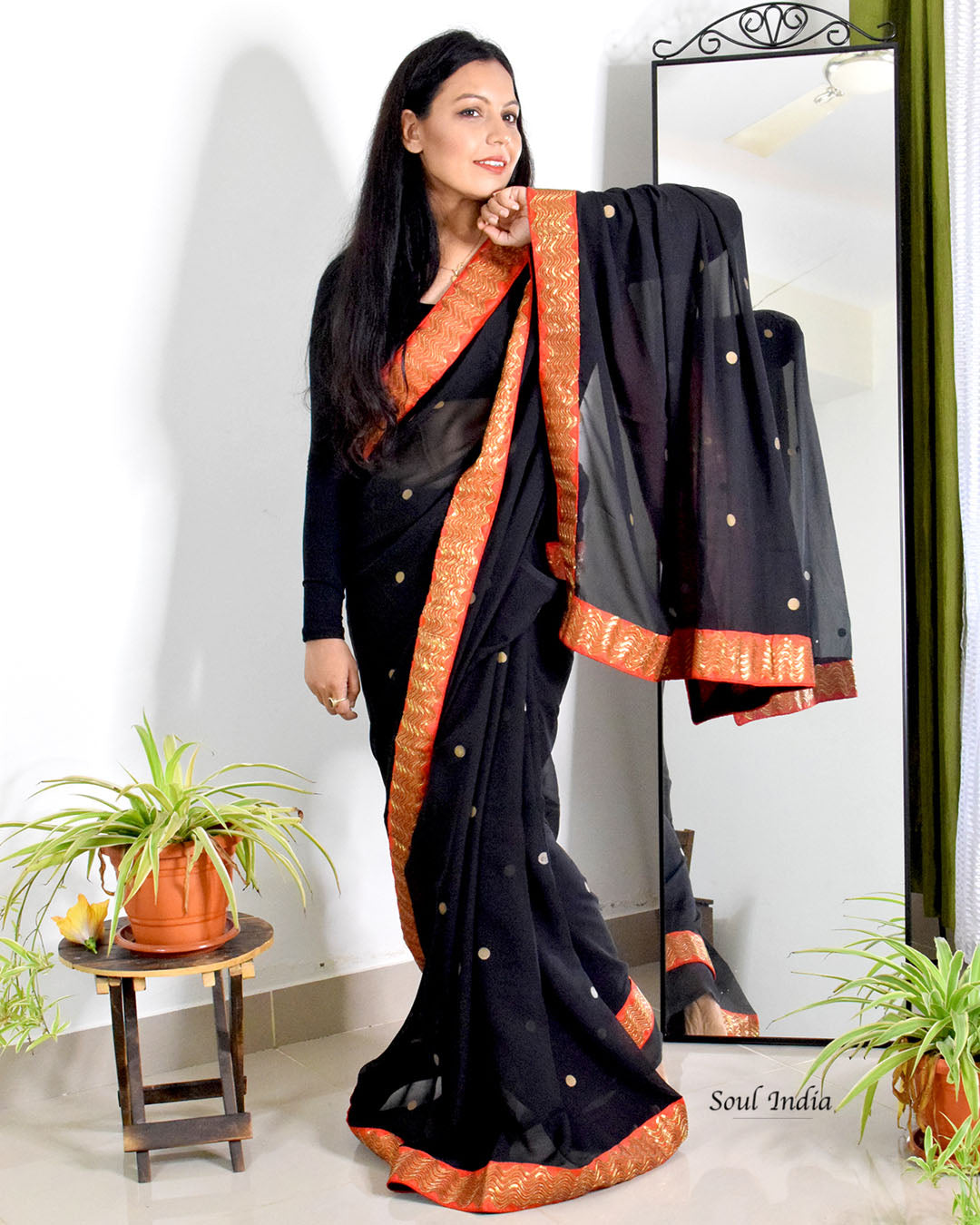 Black Georgette Saree With Zari  & Heavy Zari Blouse Fabric