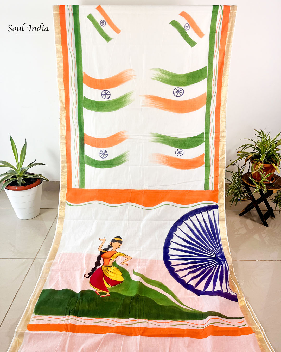 Independence Day Special  Cotton Hand painted Saree