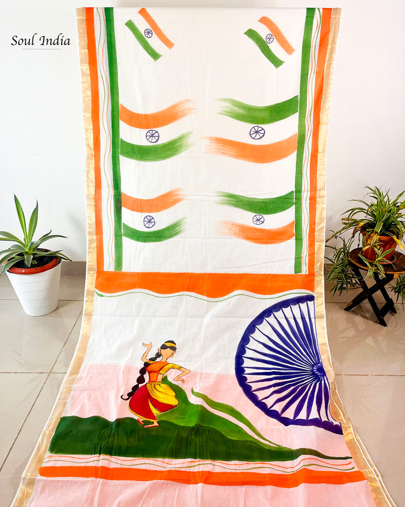 Independence Day Special  Cotton Hand painted Saree