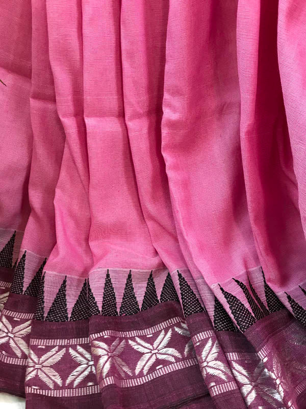 Handloom Khadi Cotton Saree With Woven Border-Pink