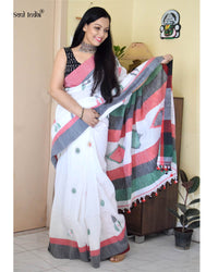 Handloom Khadi Cotton Saree With Woven Design -Off White