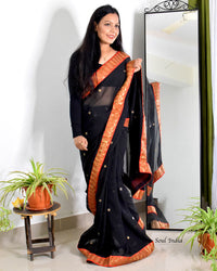 Black Georgette Saree With Zari  & Heavy Zari Blouse Fabric