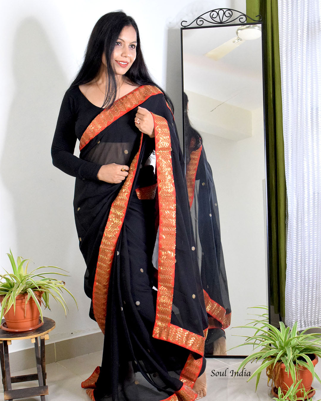 Black Georgette Saree With Zari  & Heavy Zari Blouse Fabric