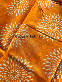 Chanderi Cotton Silk Ajrakh Print Saree - Mustard Yellow