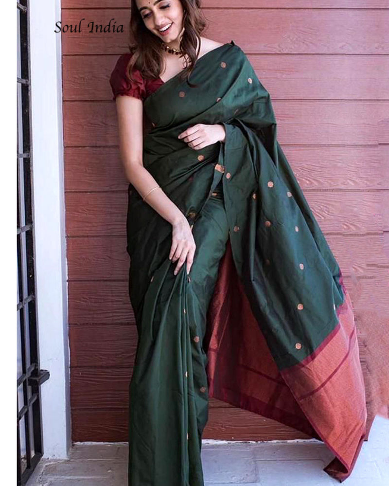 Lichi Silk Saree -Moss Green