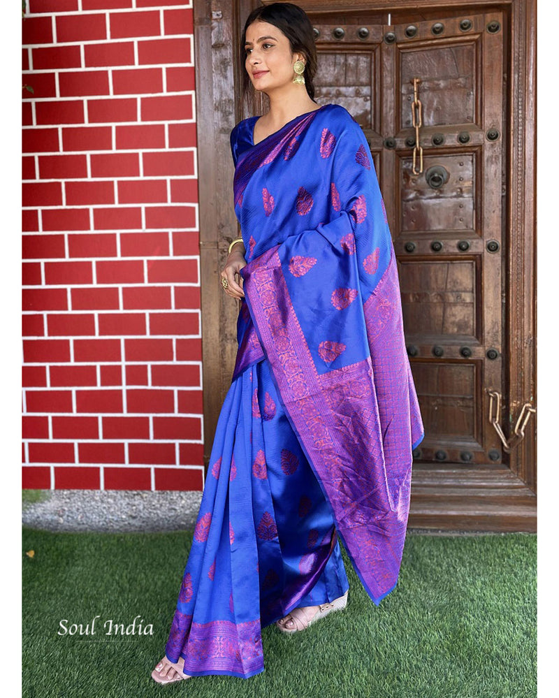 Lichi Silk Saree -Blue