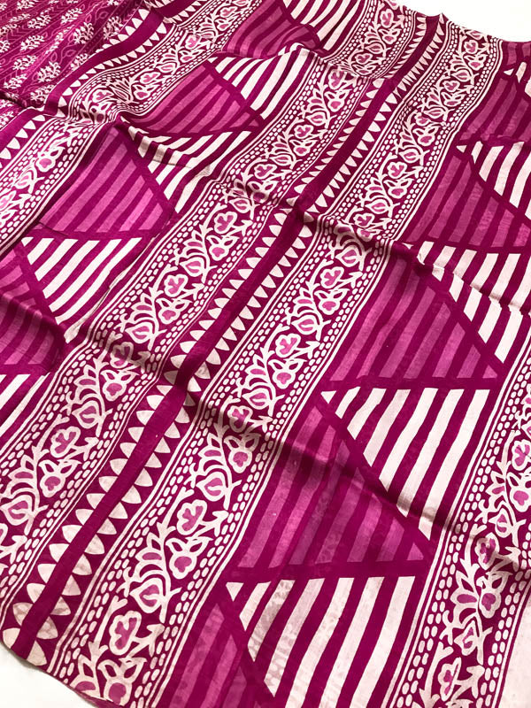 Authentic Bengal Pure Silk Floral print Saree- Pink