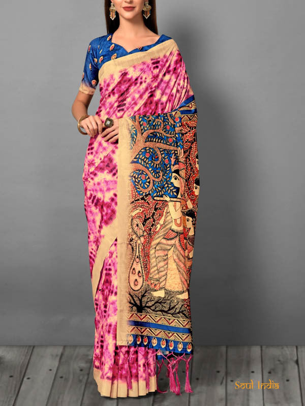 Bhagalpuri Silk Batik With Kalamkari Pallu - Pink