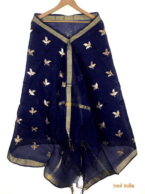 Chanderi Cotton Gota Patti Dupatta- Deep Blue