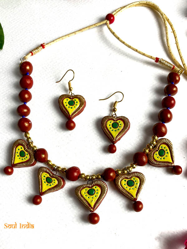 Handmade Terracotta Necklace Set - Red