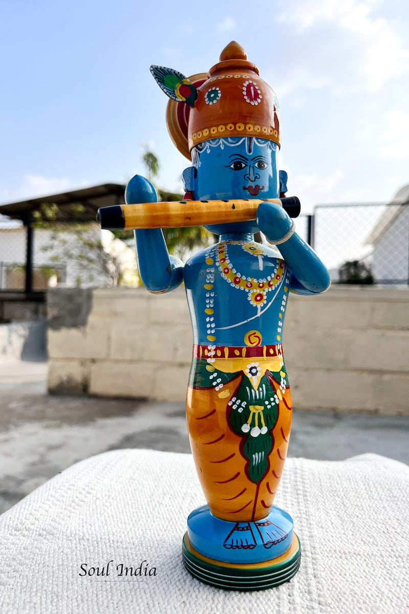 Handcrafted GI TAGGED Etikoppaka Krishna With Flute