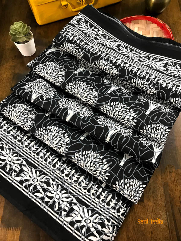 Jaipur Pure Cotton Block Print Saree - Black