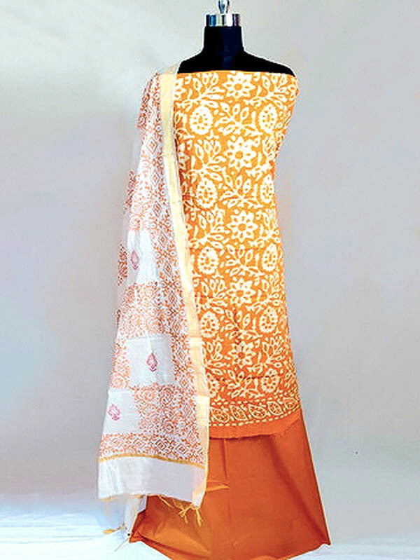 Chanderi Cotton Suit Piece With Full Work