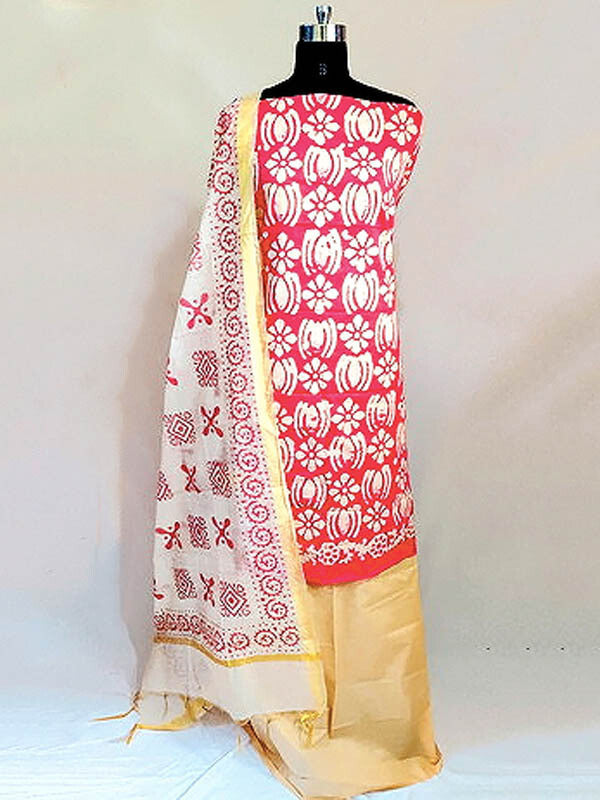 Chanderi Cotton Suit Piece With Full Work