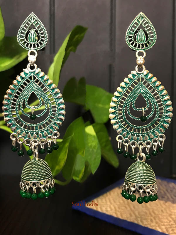 Designer Metal Earrings - Green