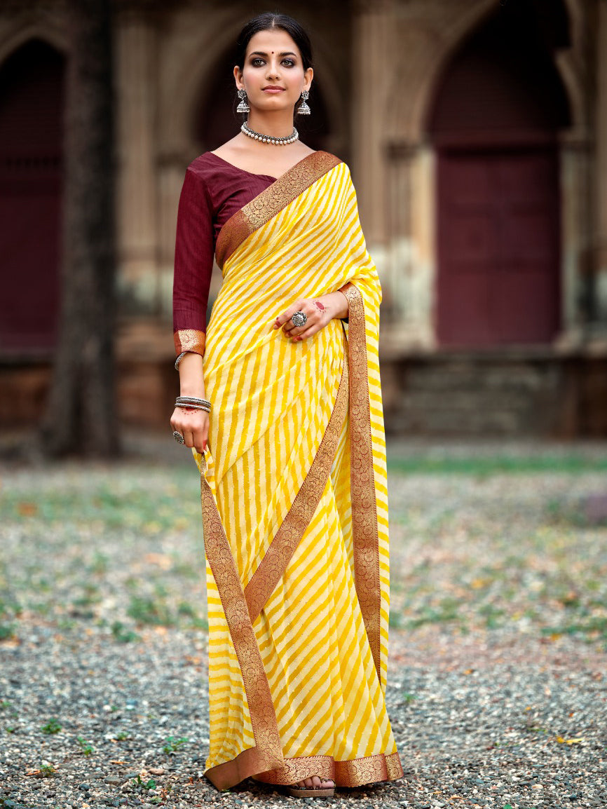 Georgette Lehariya Saree With Woven Zari Border