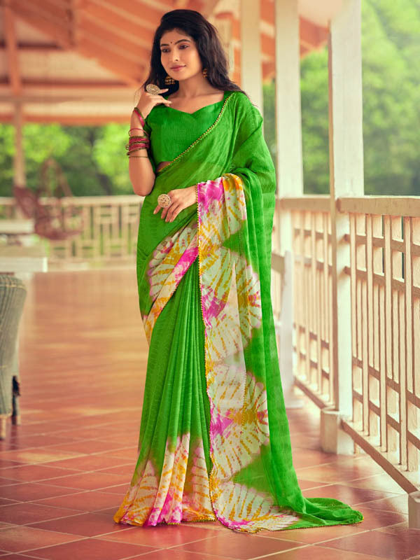 Designer Printed Saree with Gota lace