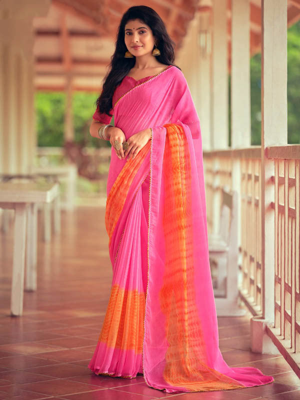 Designer Printed Saree with Gota lace