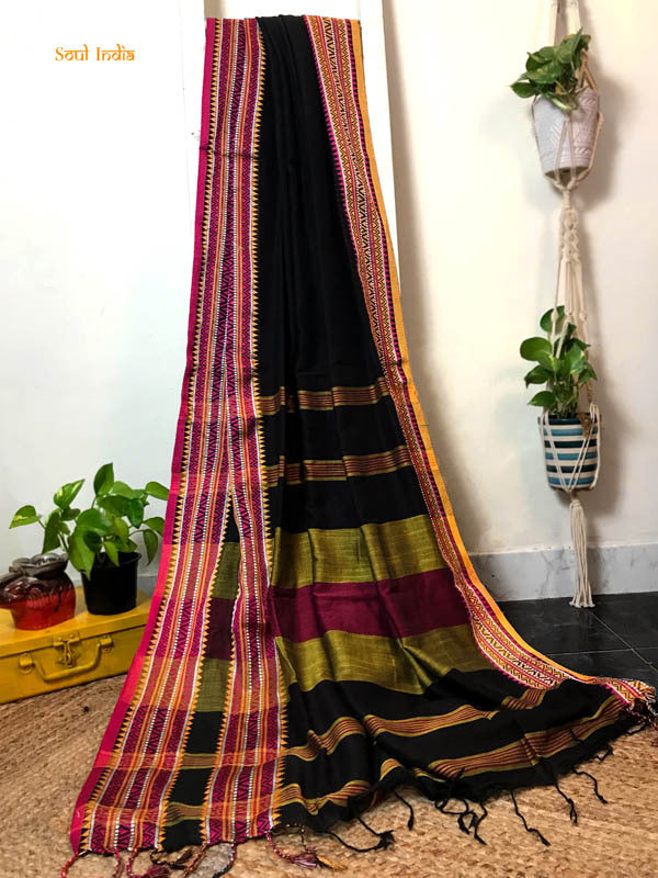 Cotton Begumpuri Handloom Saree - Black & Red