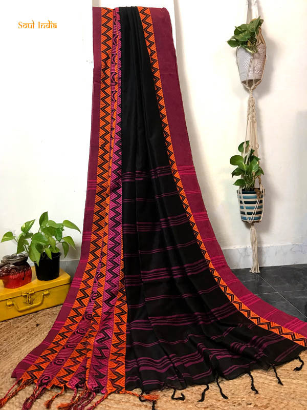 Cotton Begumpuri Handloom Saree - Black & Orange