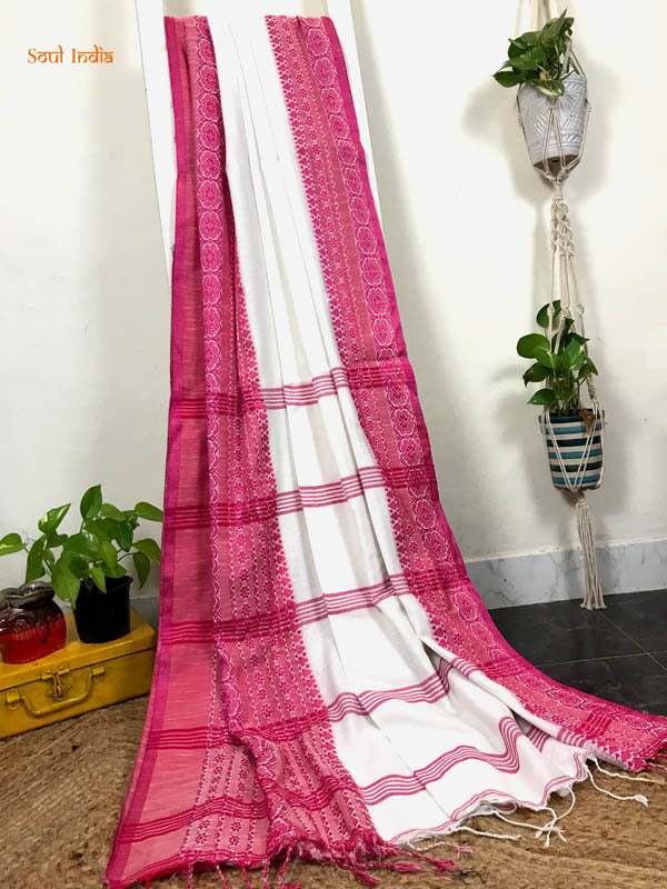 Cotton Begumpuri Handloom Saree - Red & White