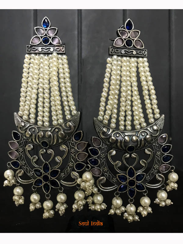 Copper & German Silver Earrings With Meenakari Work