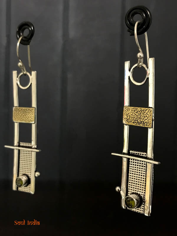 Oxidised Silver Earrings With Meenakari Work