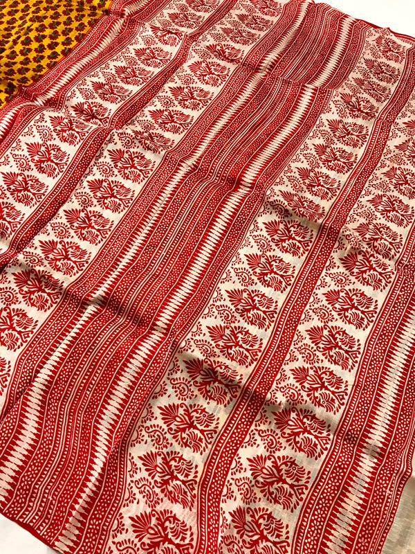 Authentic Bengal Pure Silk Dabu  Print Saree