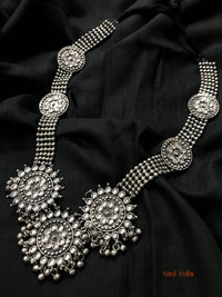 Oxidised Silver Polished Temple Jewellery Necklace With kundan Work