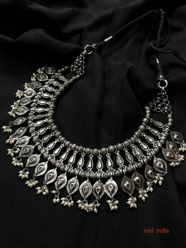 Oxidised Silver Polished Neo Ethnic Necklace