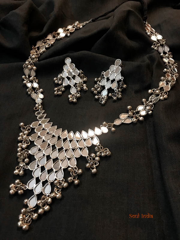 Oxidised Silver Polished Neo-Ethnic Necklace Set