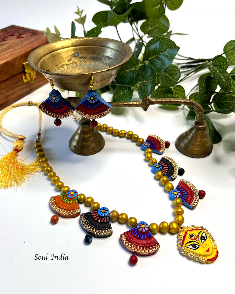 Handmade Statement Durga Terracotta Jewellery Set