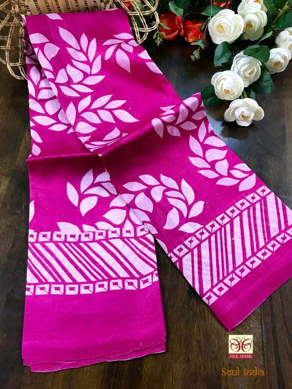 Authentic Bengal Pure Silk With Floral print Saree-Pink