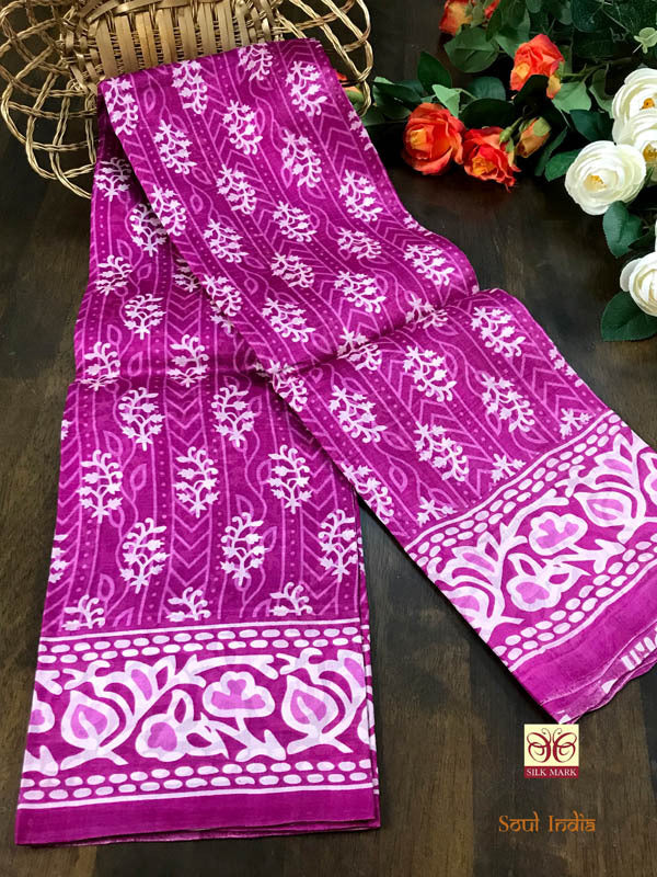 Authentic Bengal Pure Silk Floral print Saree- Pink