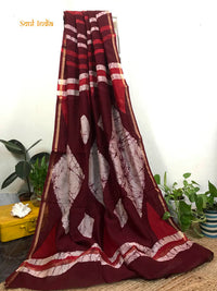 Chanderi Silk Cotton Lehariya Style Batik Print Saree