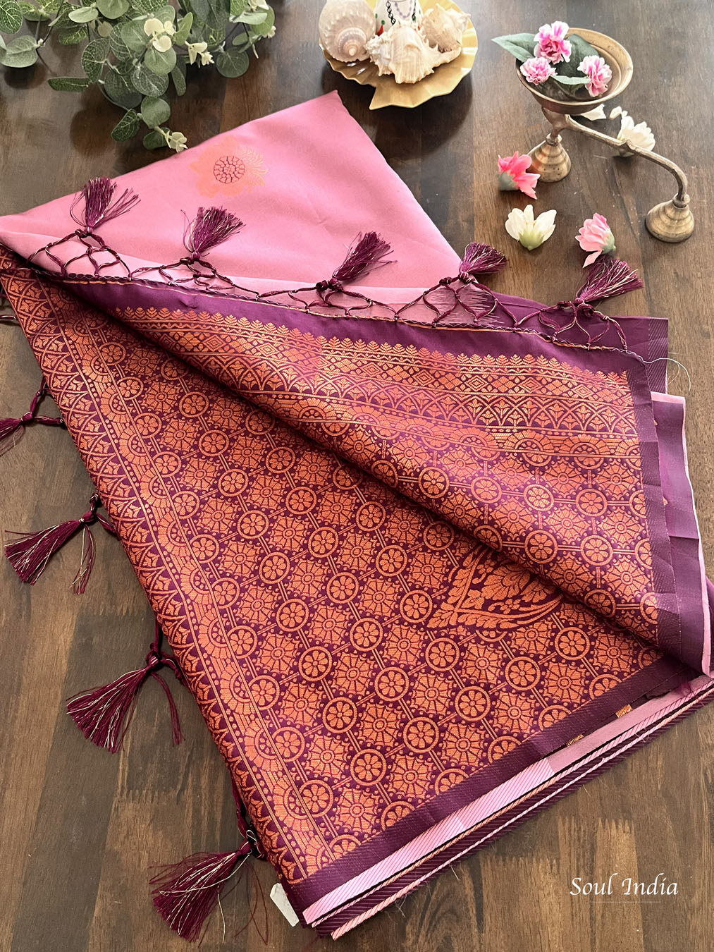 South Silk Saree With Heavy Zari Work - Mauve