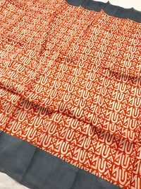 Authentic Bengal Pure Silk Saree- Orange & Grey