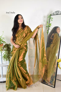 Handloom Mulmul Cotton Bengal Tissue Saree - golden Glow