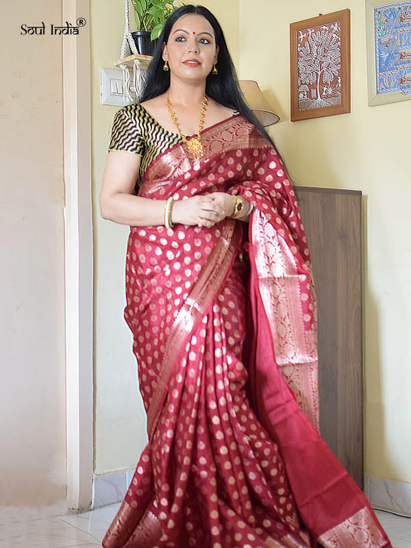 Semi Georgette Benarasi  Work Saree - Maroon